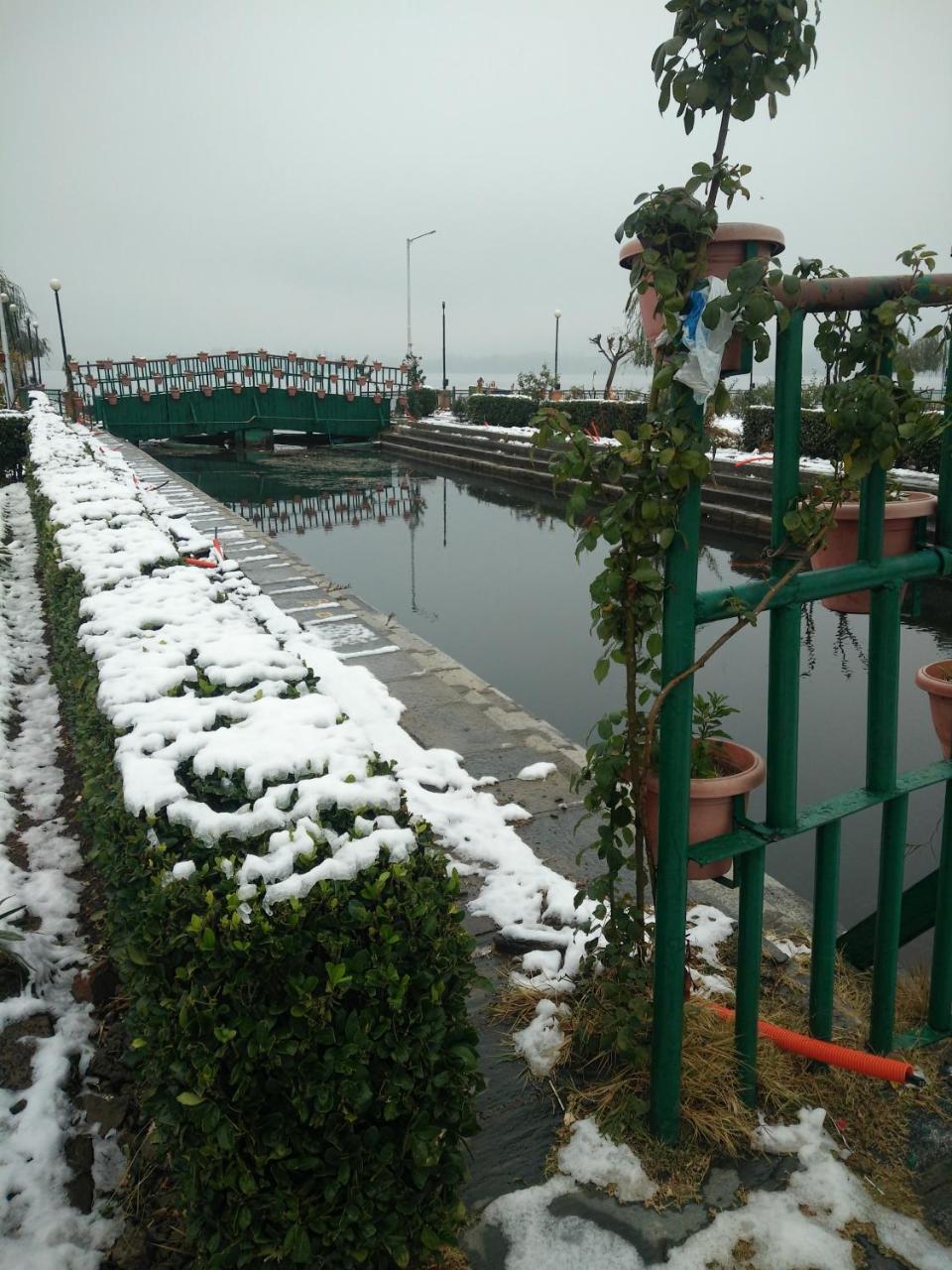 Houseboat Young Snow View Front Line Dal Lake Srīnagar Exterior foto